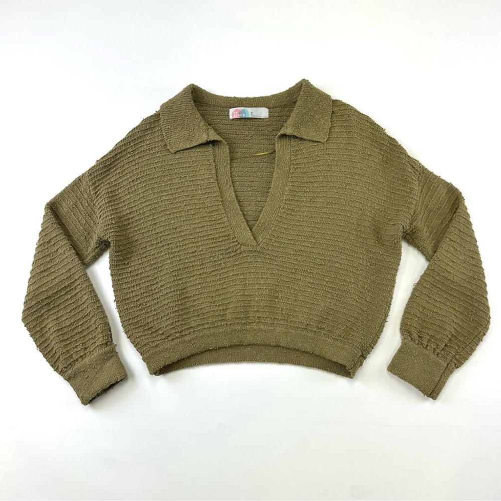 Free People Beach Carter Olive knit collared Oversized top XS